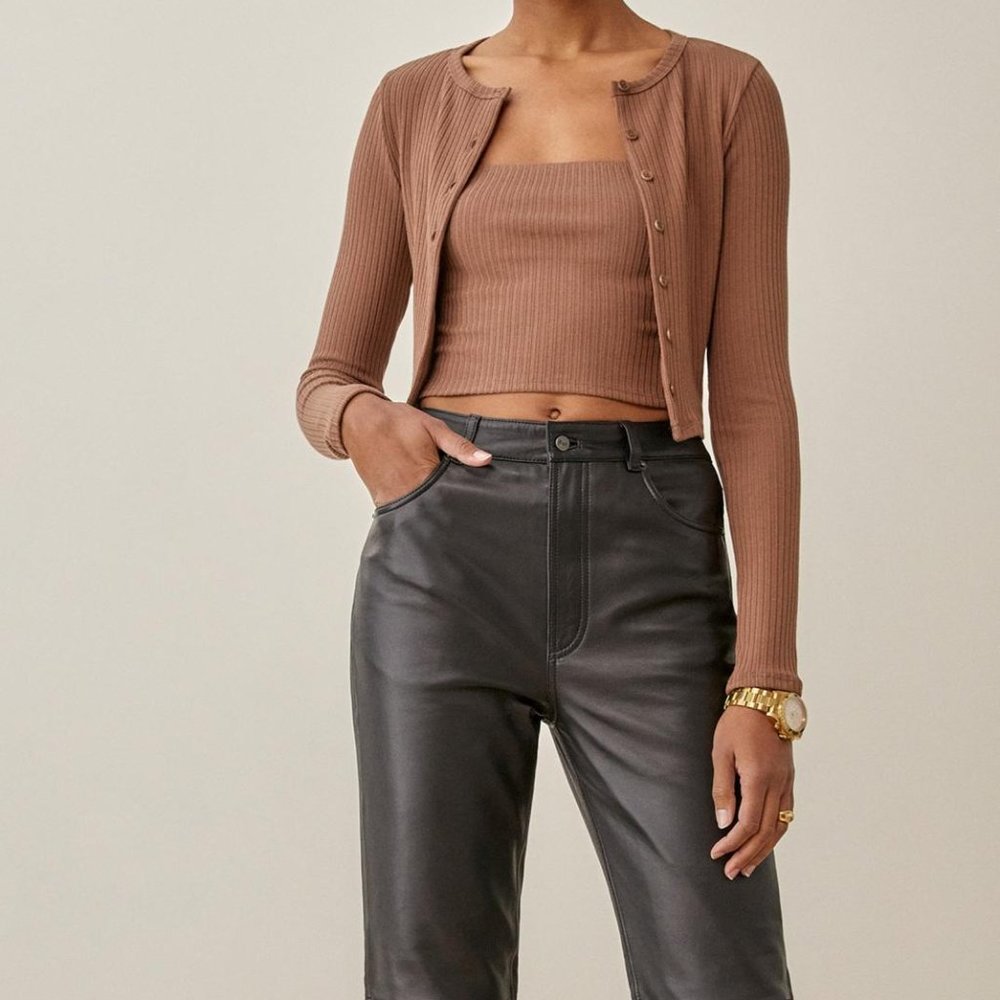 * NWT * Reformation Ruby Knit Cardigan Set, Size SM, Brown (Rye)